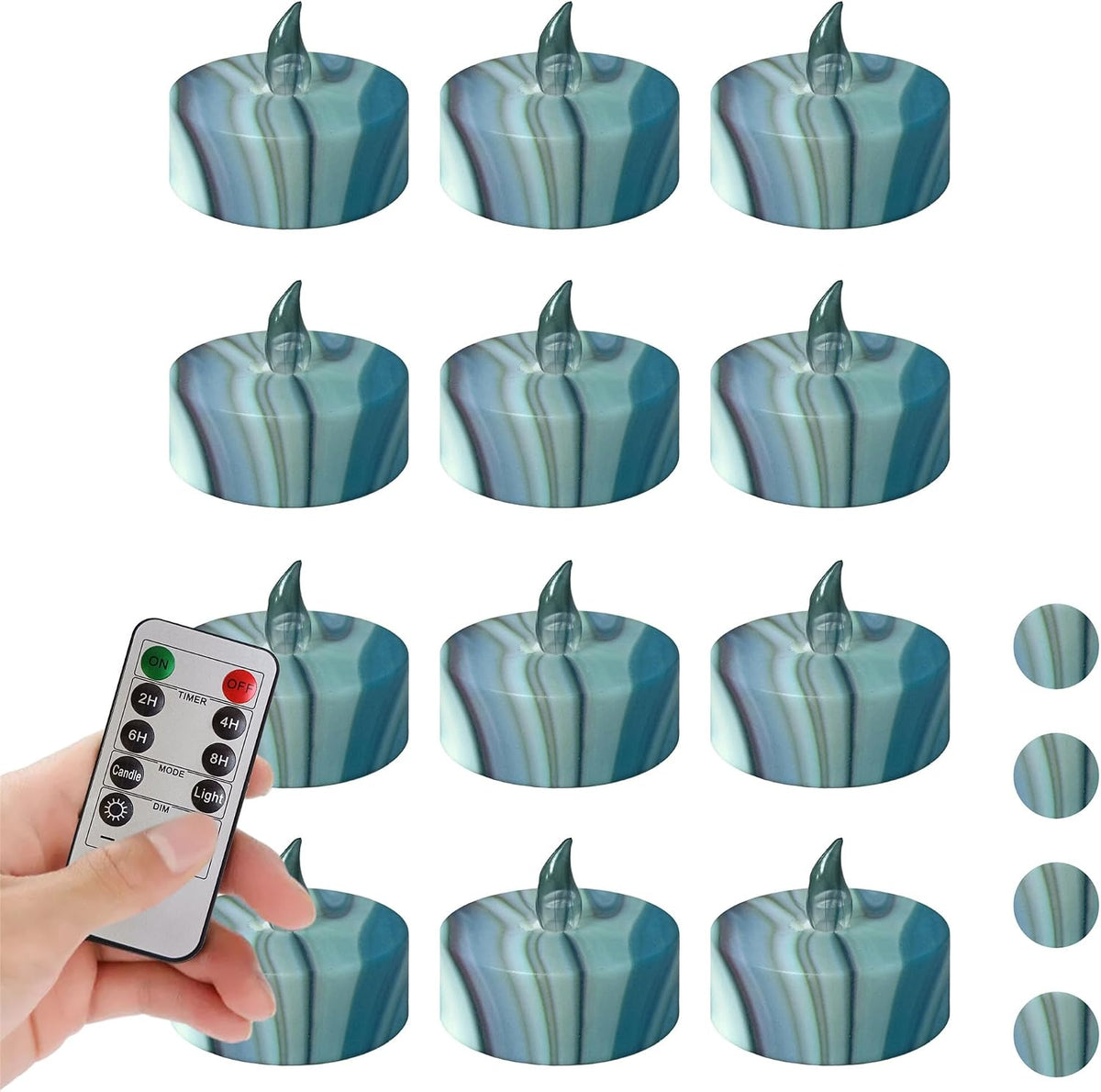 Floral Flameless Tealights with Remote - 12 Pack Grey LED Tealight Candles Battery Operated Tea Lights Safe Realistic Flickering for Home Decor Wedding Party,TLT12P-FLA
