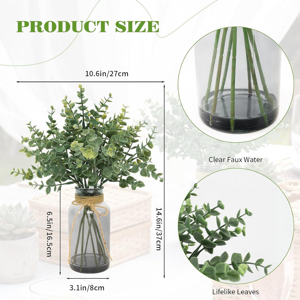 Greenery Artificial Eucalyptus Stem in Vase,Gray Green