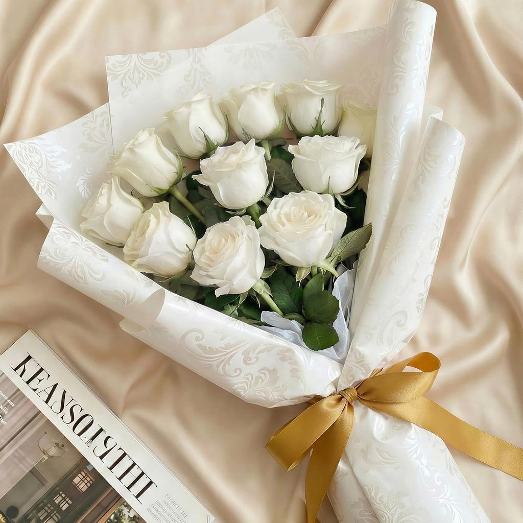 Lifewit Classic White Artificial Roses Flowers, Faux Long Stem Roses Bulky