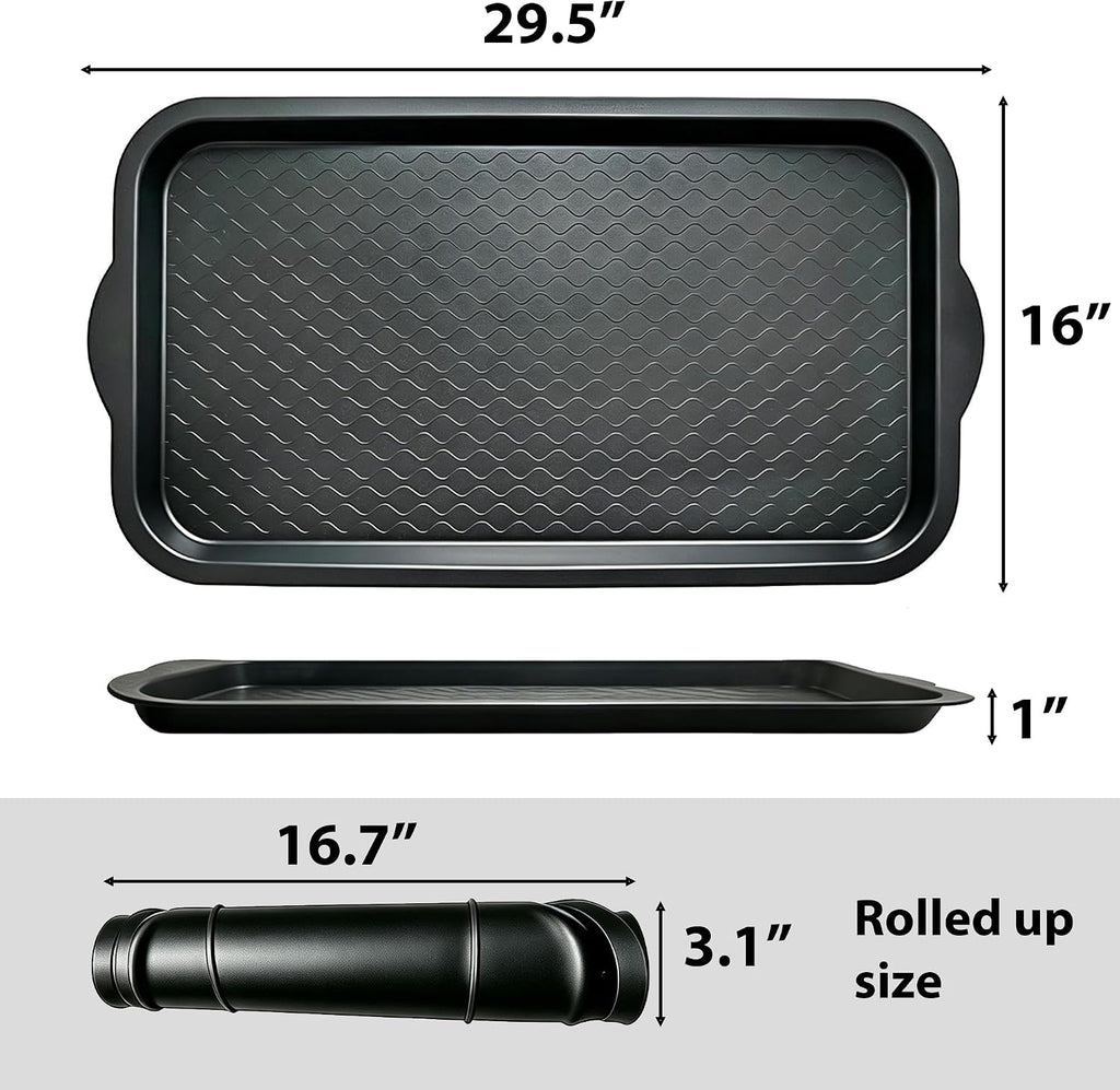 PetLike Boot Tray for Entryway, Pet Food Mat, Waterproof Rubber Shoe Mat for Indoor and Outdoor, Multi-Purpose Tray for Boots, Shoes, Pets, Garden (Black, 1PACK 29.5X16 INCH)