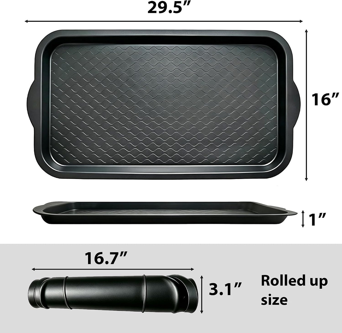PetLike Boot Tray for Entryway, Pet Food Mat, Waterproof Rubber Shoe Mat for Indoor and Outdoor, Multi-Purpose Tray for Boots, Shoes, Pets, Garden (Black, 1PACK 29.5X16 INCH)