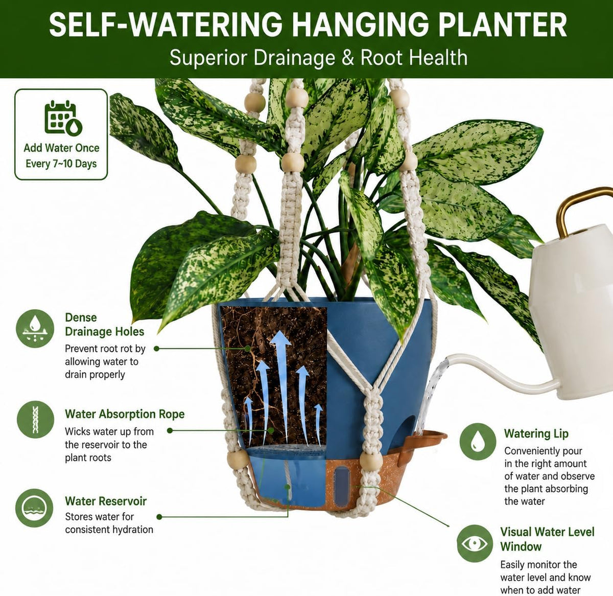 3 Set Self Watering Hanging Planter for Indoor Plants Macrame Plant Hangers