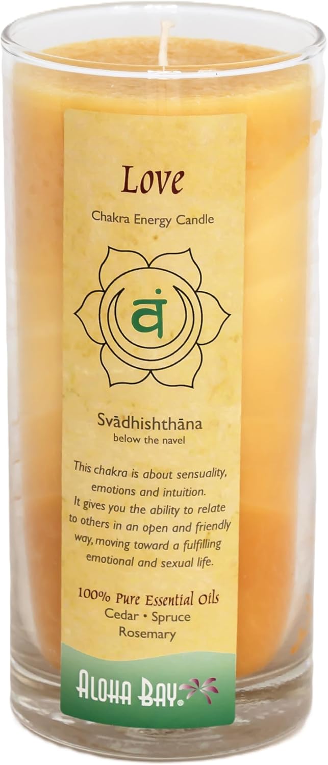 Premium Scented Candle Hand Made Chakra Energy Jar | 11 Oz Jar | Love, Svadhishtana| Yoga, Prayer & Meditation Candle | Long Burn 60 Hours | Essential Oils of Cedar, Spruce & Rosemary | Aloha Bay