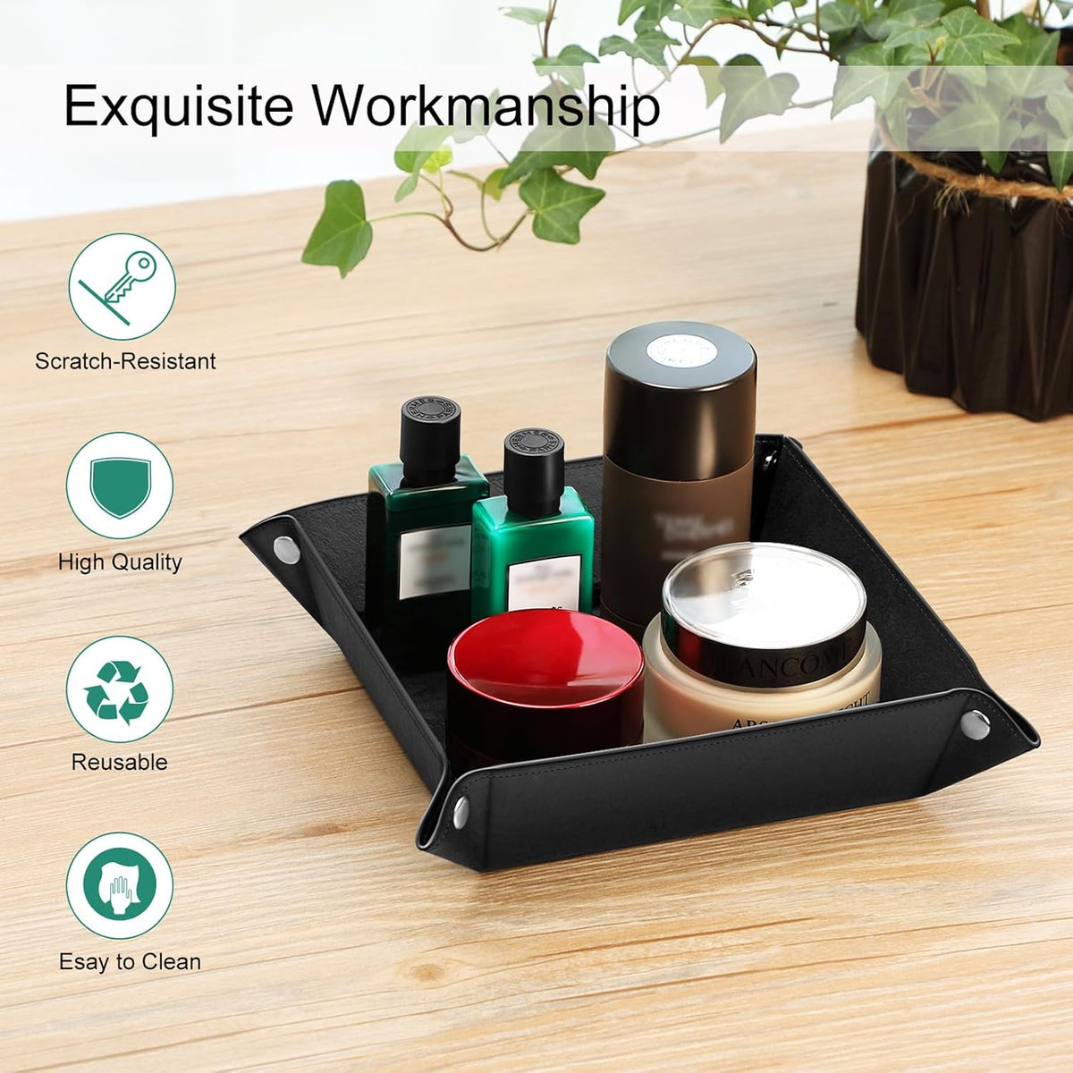 SITHON Valet Tray Desktop Storage Organizer PU Leather Catchall Tray