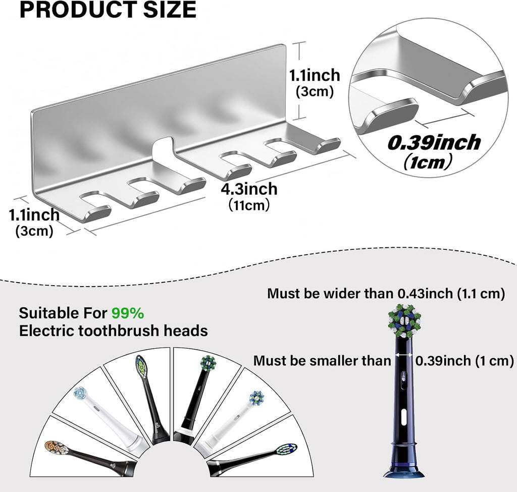 Electric Toothbrush Head Holder, Toothbrush Holders Wall Mounted, Electric Toothbrushs Holder, Bathroom Shower Tooth Brushing Holder, Tooth Brush Head Holder Organiser (Silver, Large)