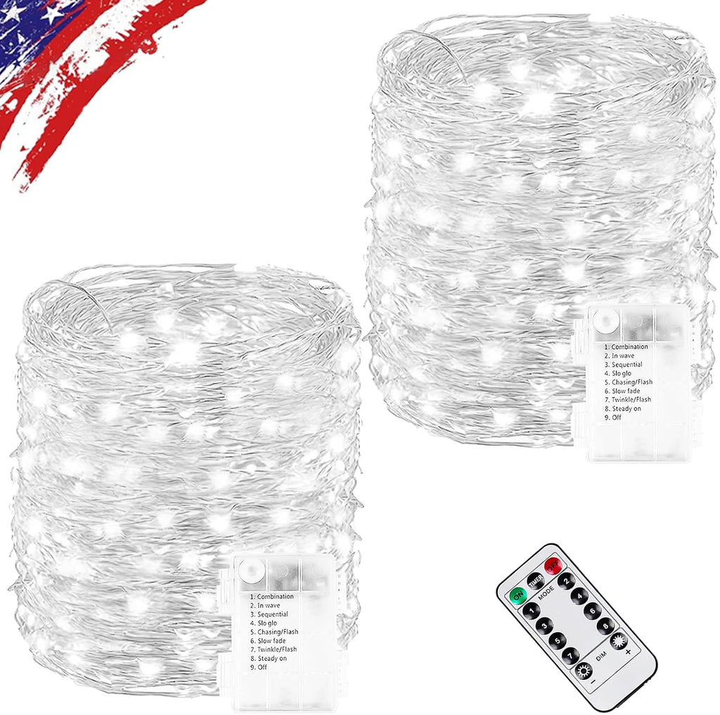 2 Pack Fairy Lights Battery Operated Twinkle Lights Remote Cool White