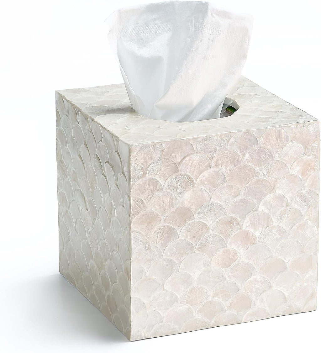 CHI AN HOME 5.5" Capiz Square Tissue Box Cover, Coastal Tissue Box Holder