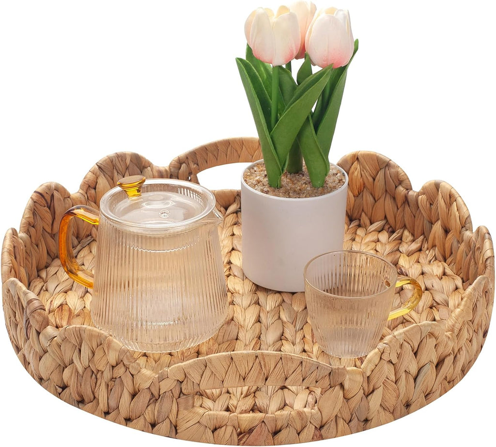 YANGQIHOME Round Scalloped Serving Tray, 14 inch