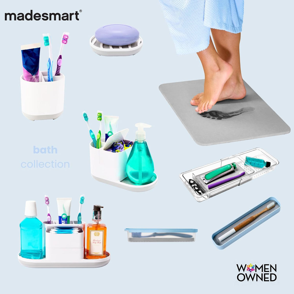 madesmart Shower Tote with Soft Grip Handle, Frost