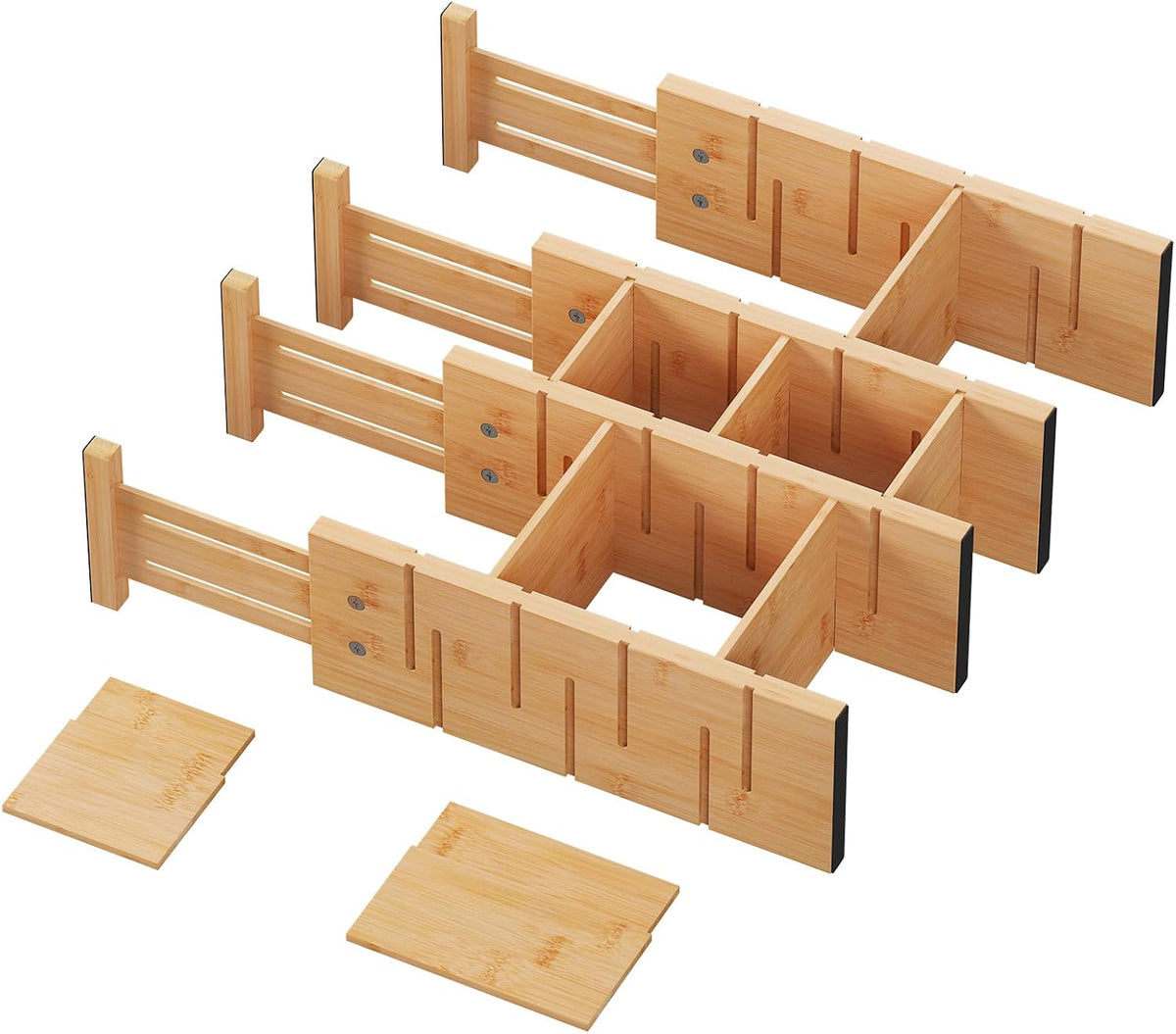 Bamboo Drawer Dividers 4 Pack, Adjustable 13.7-18.8in Dresser Organizer