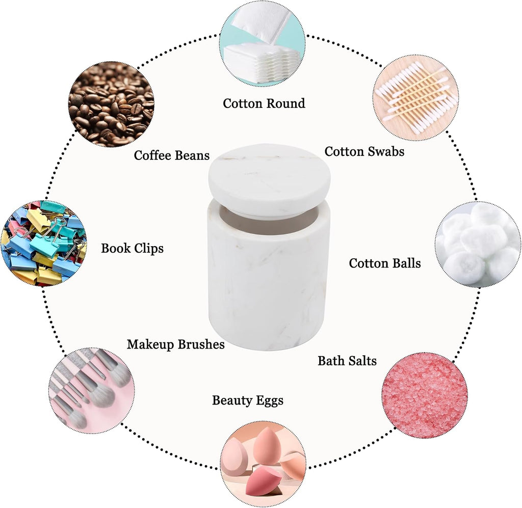 Natural Marble Canister, Qtip Holder With Lid For Cotton Swabs