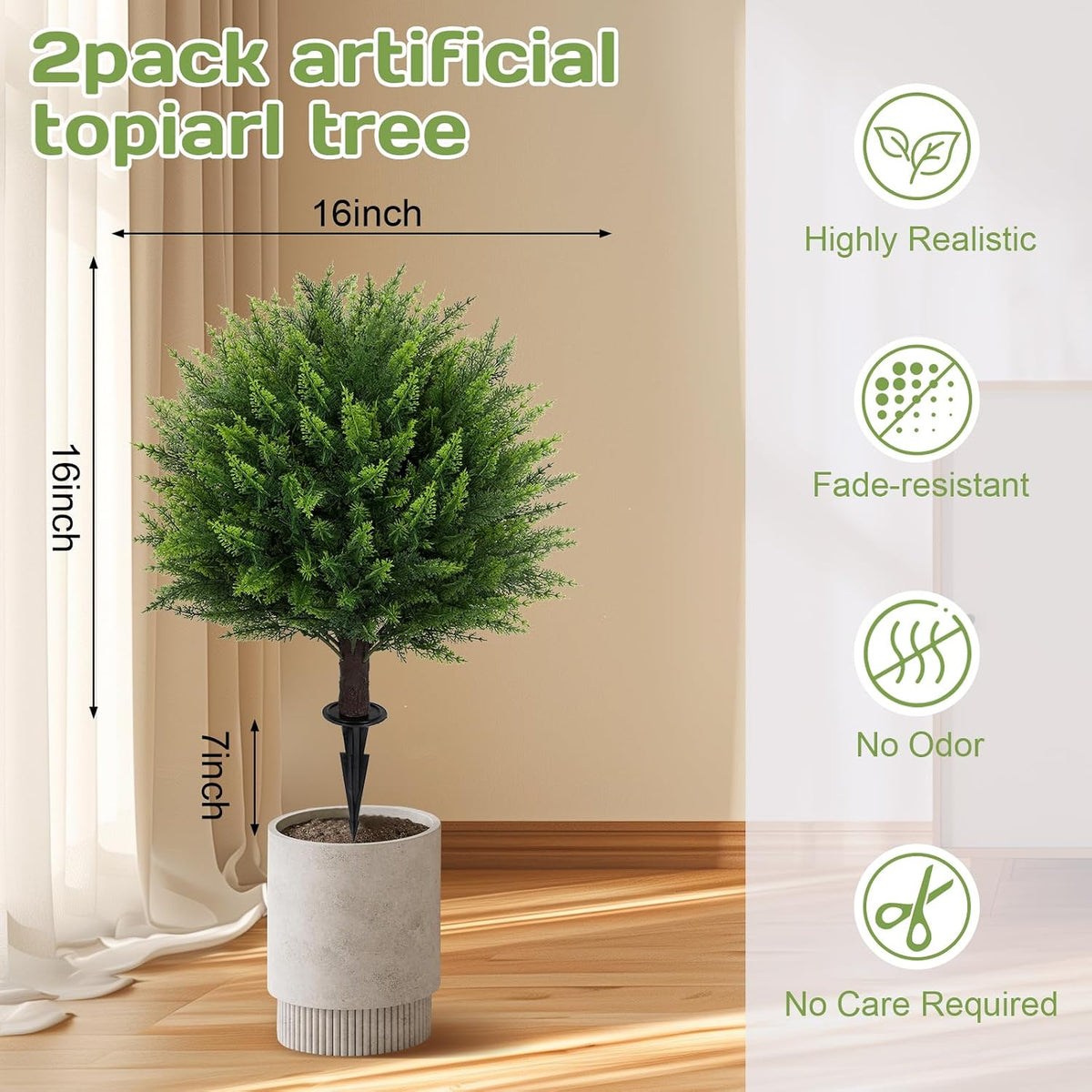 Set of 2 Artificial Cedar Topiary Ball Tree,23" with Ground Spike