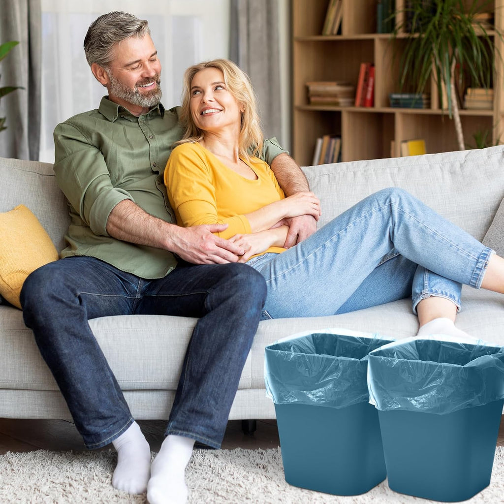 Hoolerry 9 Pieces Garbage Can 2 Gallon Small Trash Cans Bulk Bathroom Trash Bin Plastic Wastebasket Square for Bedroom Slim Bathroom Trashcan Small Container for Kitchen Office Home (Bluish Green)