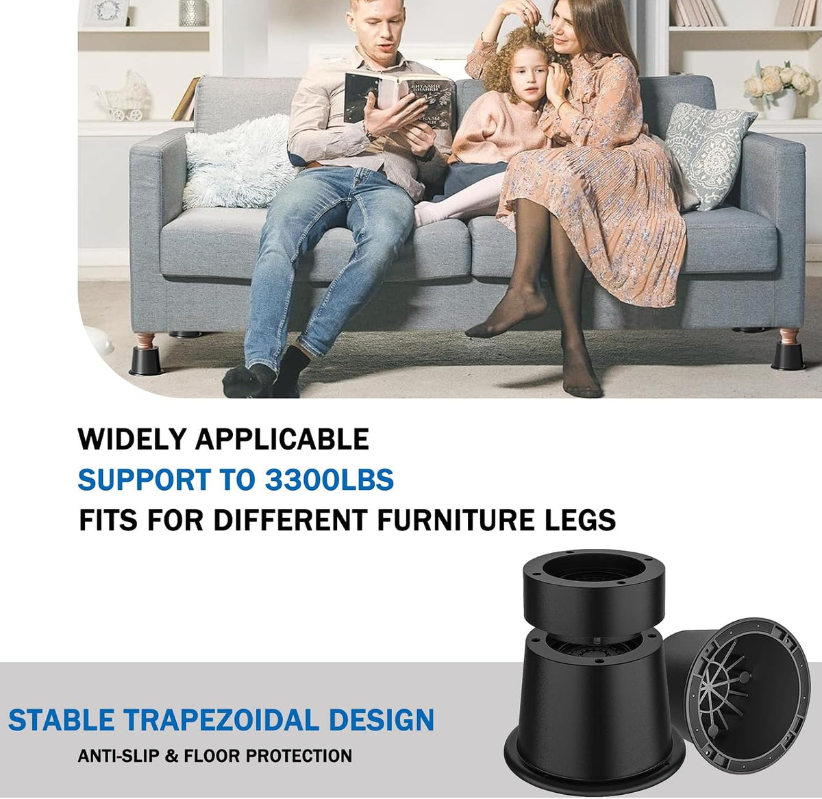 ANNKUT Round Bed Risers - 3 inch Heavy Duty, Elevation in Heights 2 or 3 Inch Circle Furniture Lifts for Chair, Table & Desk Legs (Pack of 8, Black)
