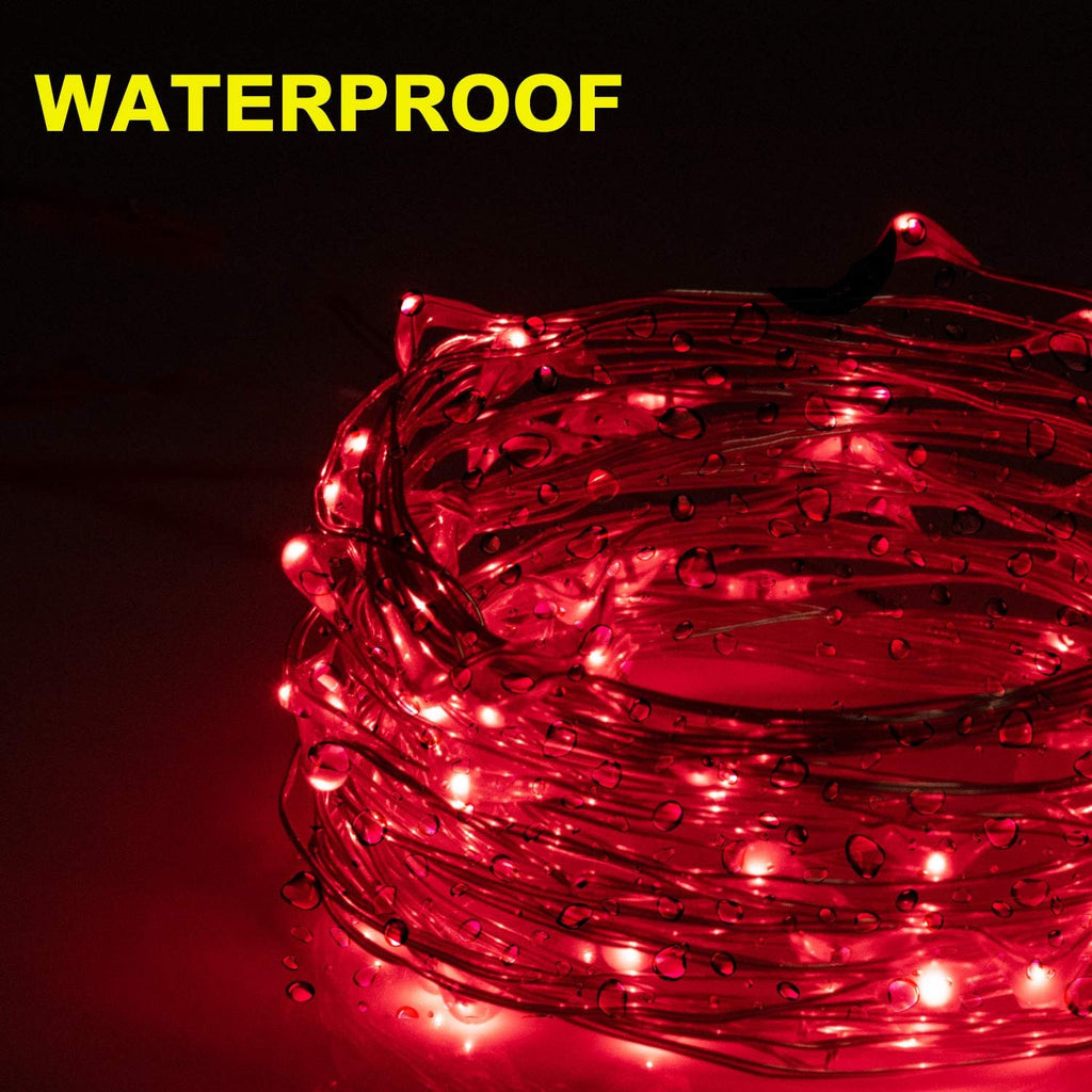 ITART Micro LED String Lights Battery Powered 8 Pack Red Mini Fairy Light 20 LED 6ft Ultra Thin Silver Wire Rope Lights for Craft DIY 4th of July Clothes Costume Wreath Display