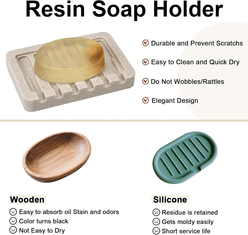 2 Pack Beige Self Draining Soap Dish Bar Soap Holder Sponge Tray for Bathroom Kitchen Sink Countertop