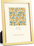 Venusmiles 5x7 Enamel Picture Frames with Tempered Glass, 1 Pack Yellow Photo Frame with Gold Metal Edge, Horizontal and Vertical Display Pictures 5x7 for Wall and Tabletop, Bookshelf, Wall Decor
