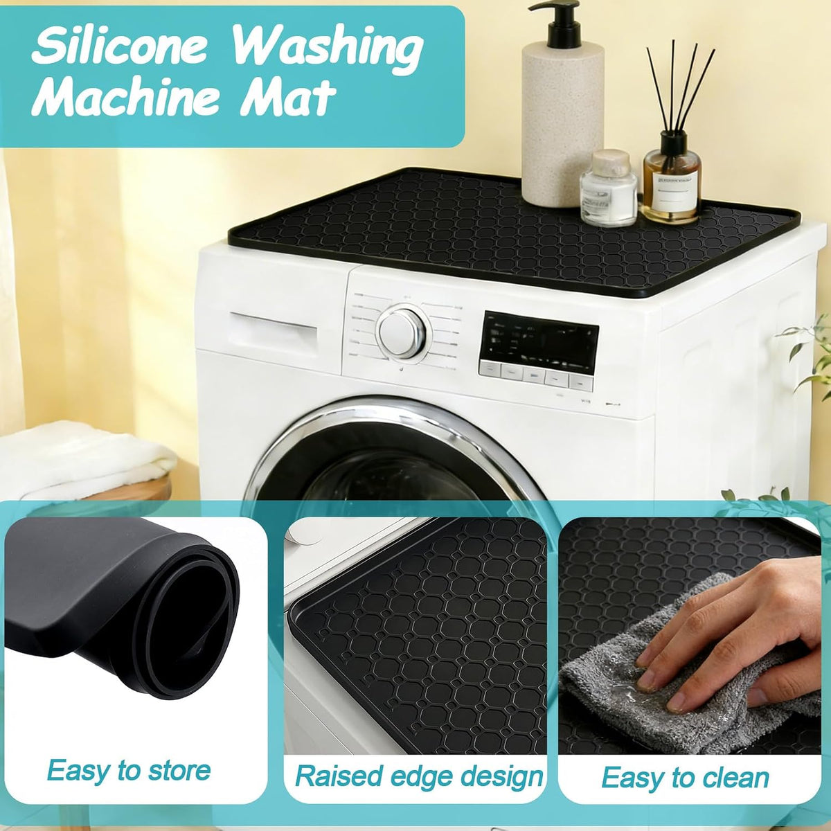 19.7"x19.7" Waterproof Silicone Floor Mat for Mini Fridge Mat, Refrigerator Tray & Drip Mat with Raised Edges, Fits Under Sink, Washer & Cooler, Anti-Slip(Grey)