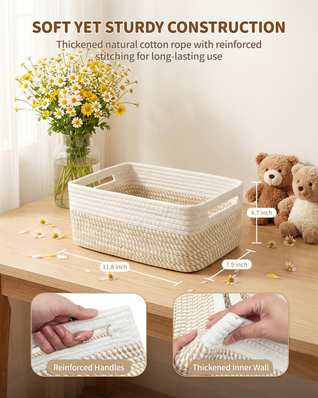 5 Decorative Small Woven Storage Basket Containers with Handles