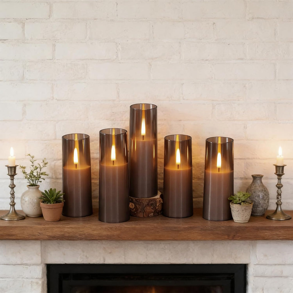 MUMCHASI 8 Packs Flameless Candles, Battery Operated with Remote, Arcylic Ribbed LED Flickering Candles, Realistic Dancing Flame Pillar Candles Vintage Decor for Home, Wedding, Gifts D2.2 (Grey)