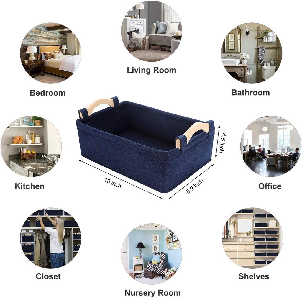 Rectangle Storage Baskets Navy Blue Storage Baskets Soft Decorative Nursery Bins for Books Magazines Album Dog Toys Bra Socks