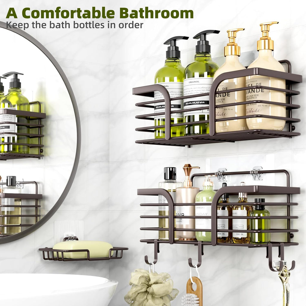 Yougai Shower Organizer with Soap Holder and Hooks, (Brown)