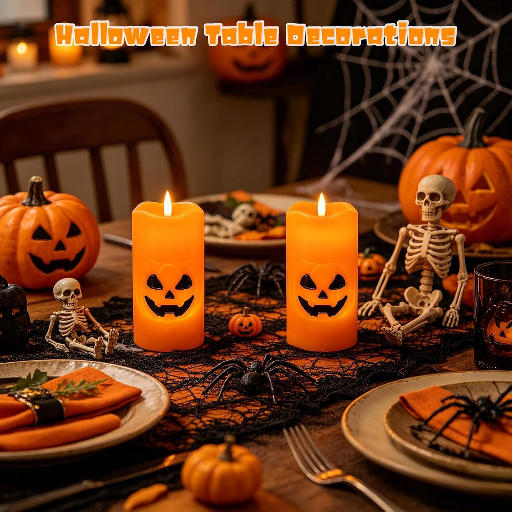 Eldnacele Halloween Pumpkin Flameless LED Pillar Candles with 6 Hour Timer