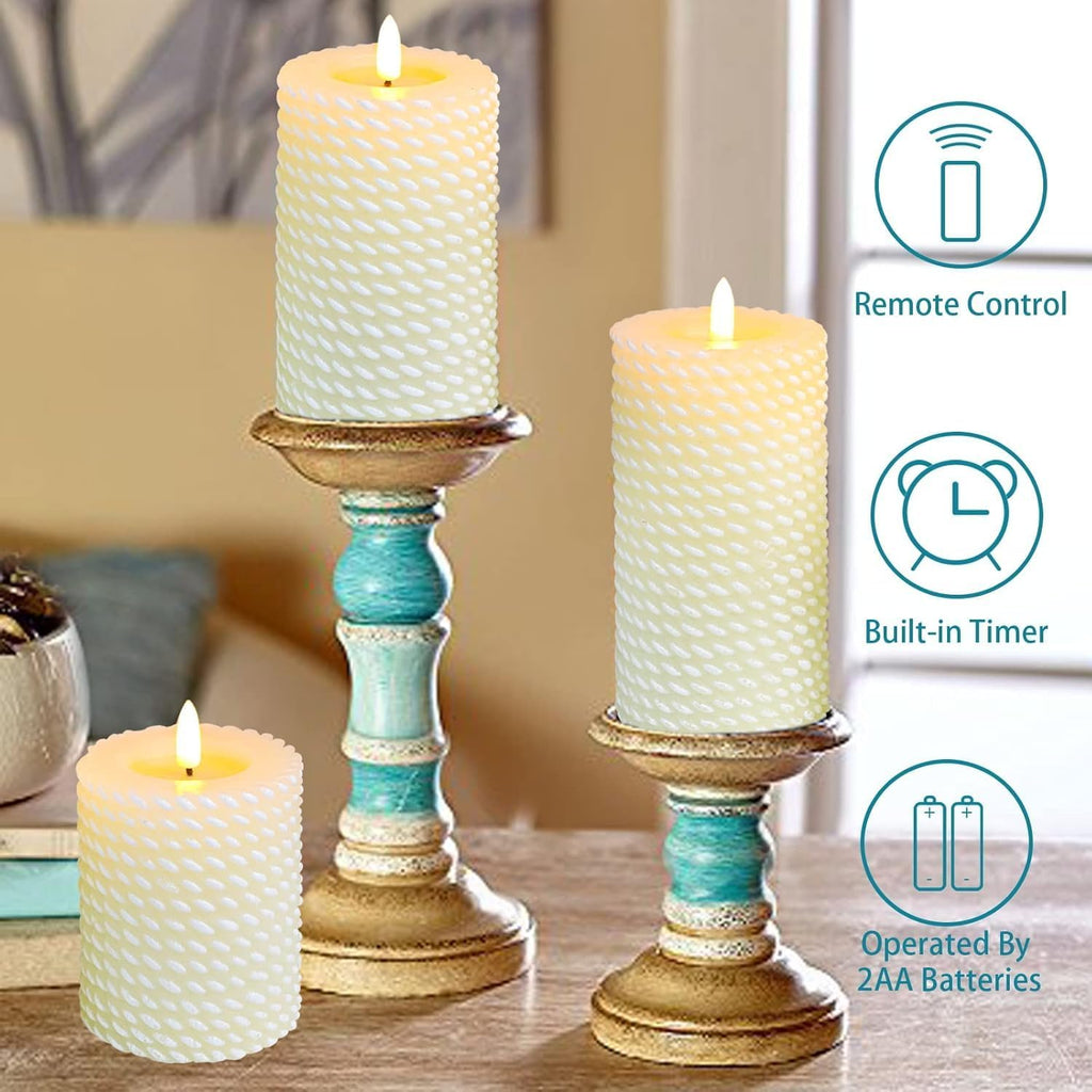 Crystal Club White Flameless Candles, Corded Pattern Carving Design