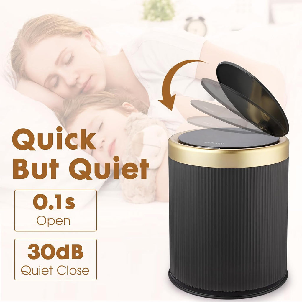 Automatic Bathroom Trash Can with Lid,Small Wastebasket Gold Black