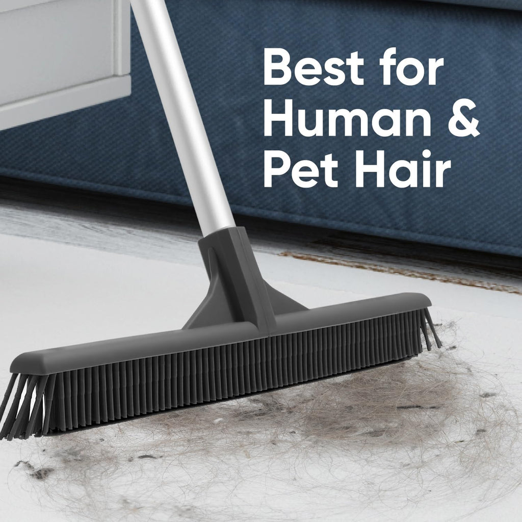 Superio 16” Pet Hair Remover Silicone Broom Head Only - Carpet Rake for Fur Removal - Rug Rake to Fluff Carpet – for Dust on Hardwood Floor & Tile – Rinse to Clean