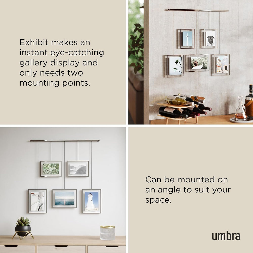 Umbra Exhibit Picture Frame Set, Adjustable Wall Mount, Set of 5, Chrome