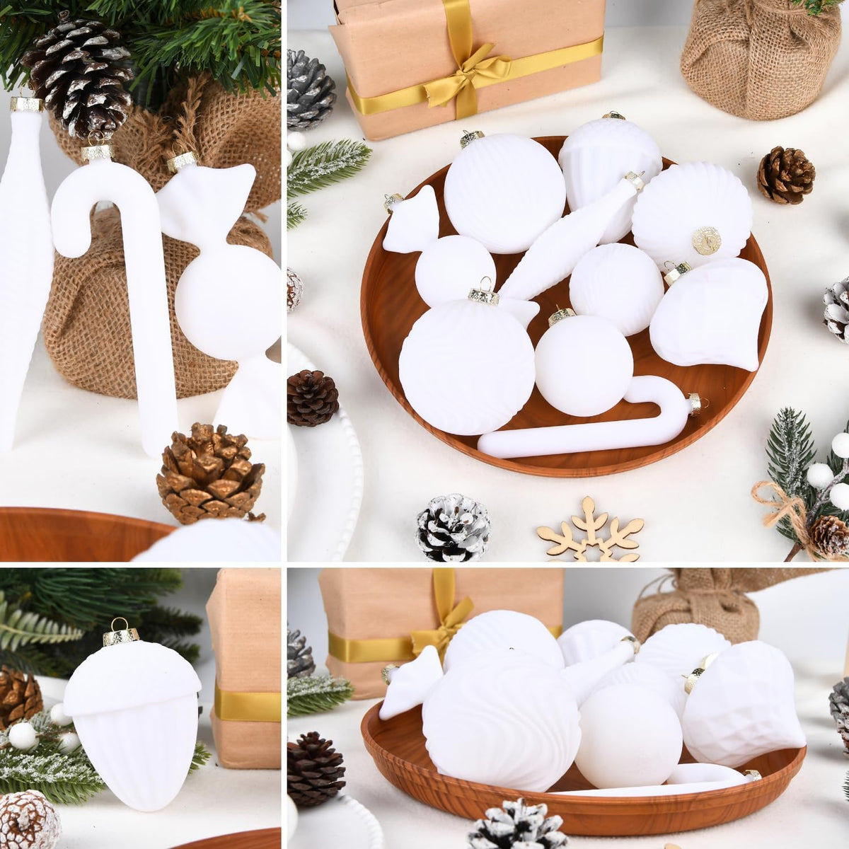 Velvet Ornaments for Christmas Tree Decorations - White Flocked Christmas Ornament Set for Winter Holiday Decor - Shatterproof Xmas Balls Ornaments Bulk - Pack of 24