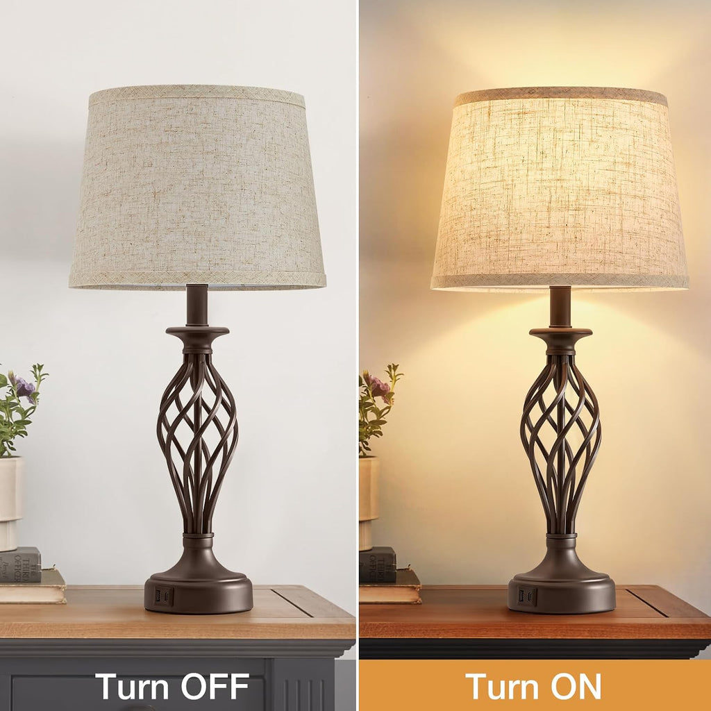Table Lamp for Bedroom Set of 2 with USB C+A Ports,Modern Night Stand Lamp