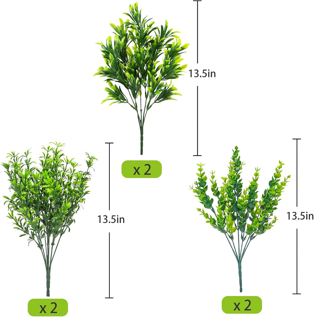Ouddy Decor 6 Pcs Artificial Greenery Mixed Fake Eucalyptus Plastic Plants