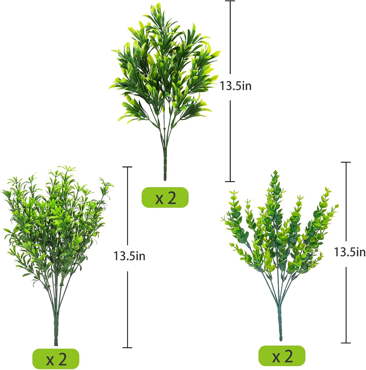 Ouddy Decor 6 Pcs Artificial Greenery Mixed Fake Eucalyptus Plastic Plants