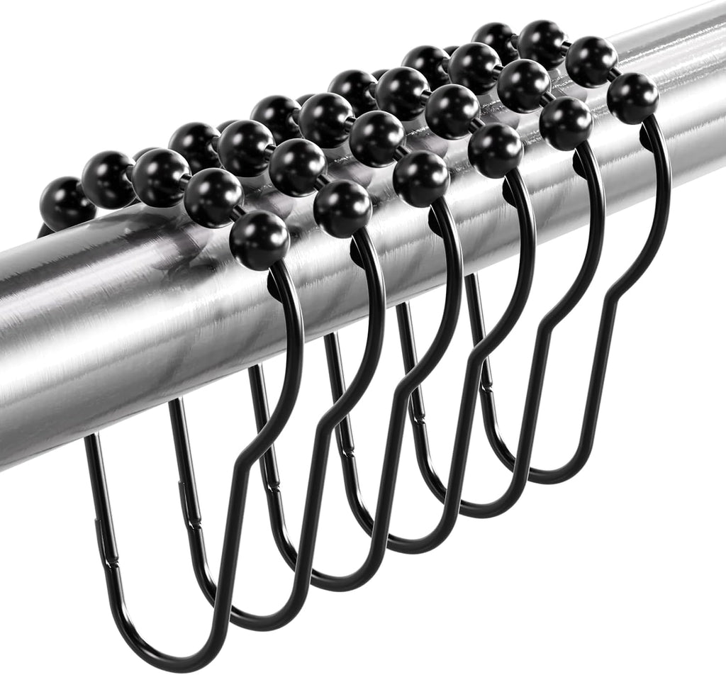 Titanker Shower Curtain Rings Hooks, Rust-Resistant Metal Shower Curtain Hooks for Bathroom Shower Rods Shower Hooks Shower Rings for Curtain - Set of 12, Matte Black