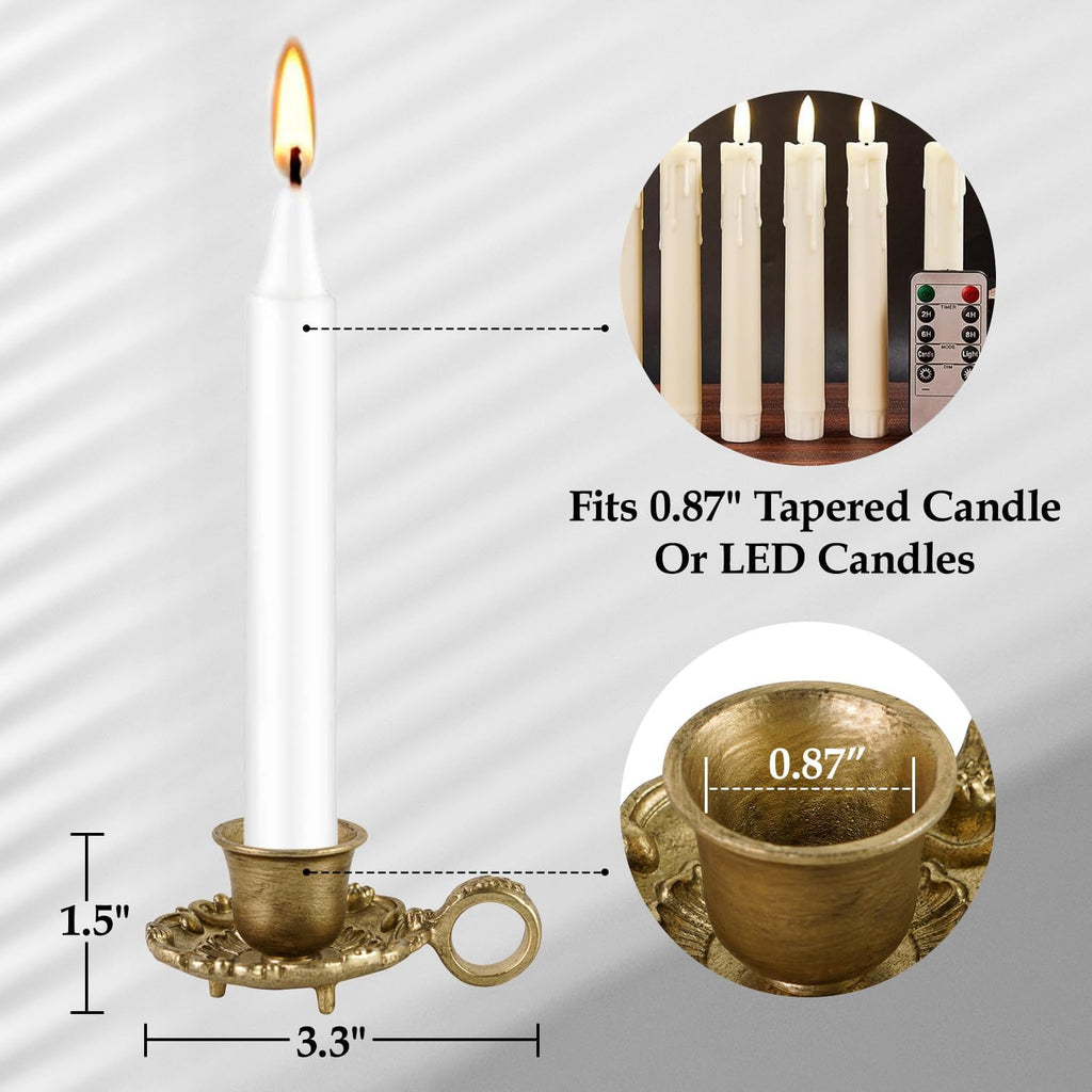 NIKKY HOME Vintage Gold Taper Candle Holders Set of 2, Handle & Drip Tray