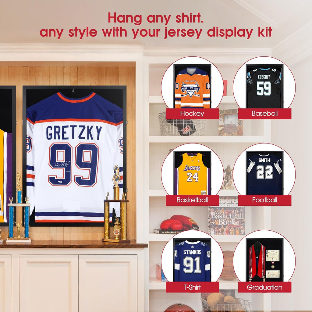1DOT2 26x37 XL Large Jersey Frame Display Case with Pine Wood, Lockable
