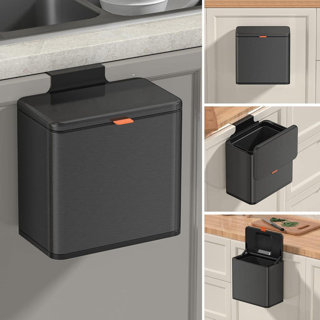 Mbillion 1.05 Gal Brushed Black Hanging Stainless Steel Compost Bin