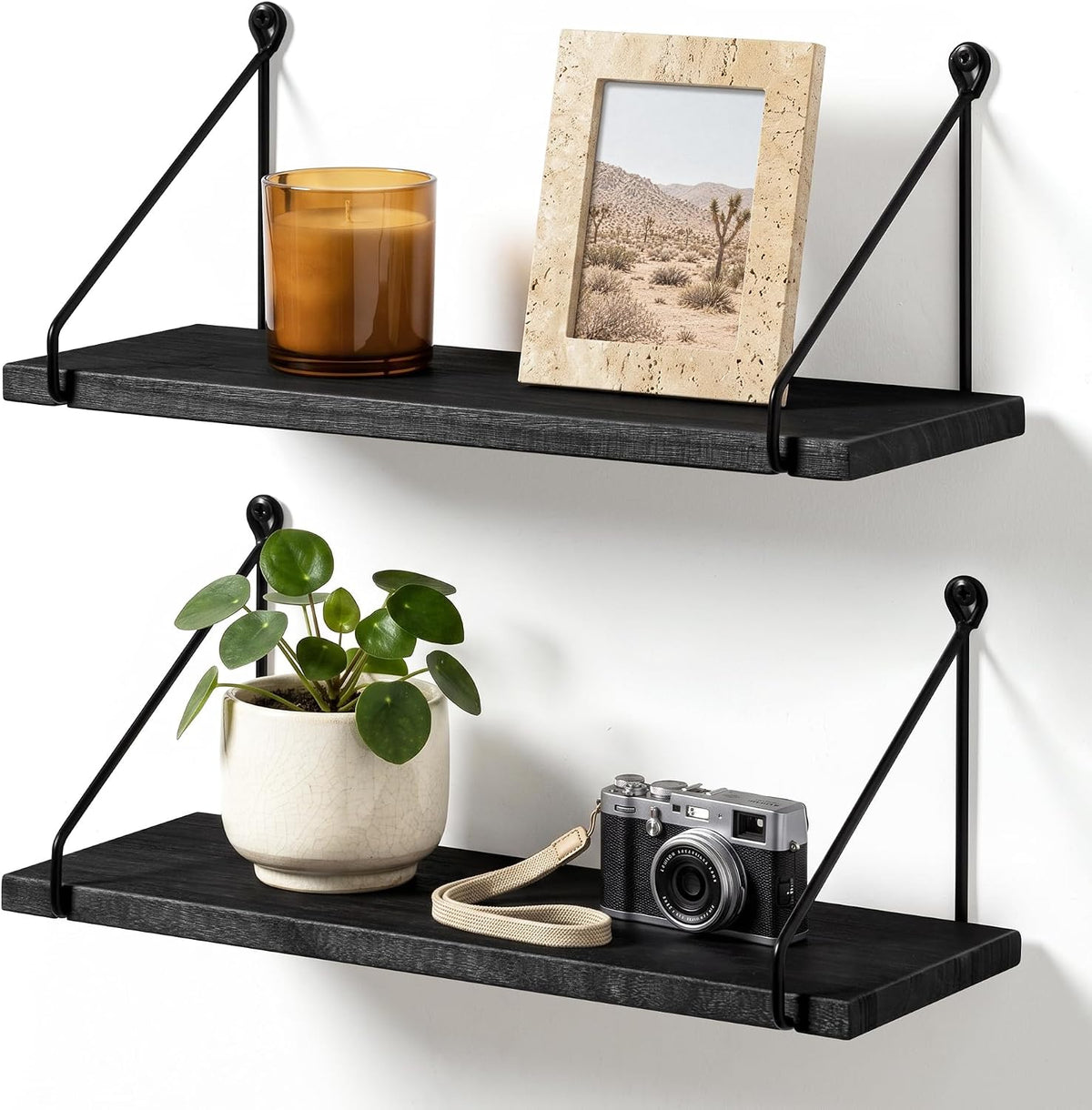 Afuly Black Floating Shelves for Wall, Display Wall Shelf, Solid Wood