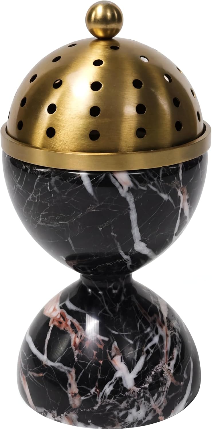 Black Marble Incense Burner with Brass Tray