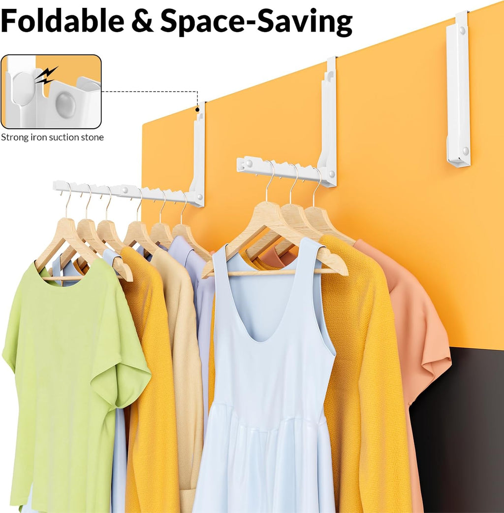 Over The Door Hooks, Foldable Clothes Drying Rack with 10 Hanging Slots, Space Saving Metal Door Organizer for Laundry, Closet Storage, Bedroom & Bathroom, Fits Doors Up to 1.8" Thick