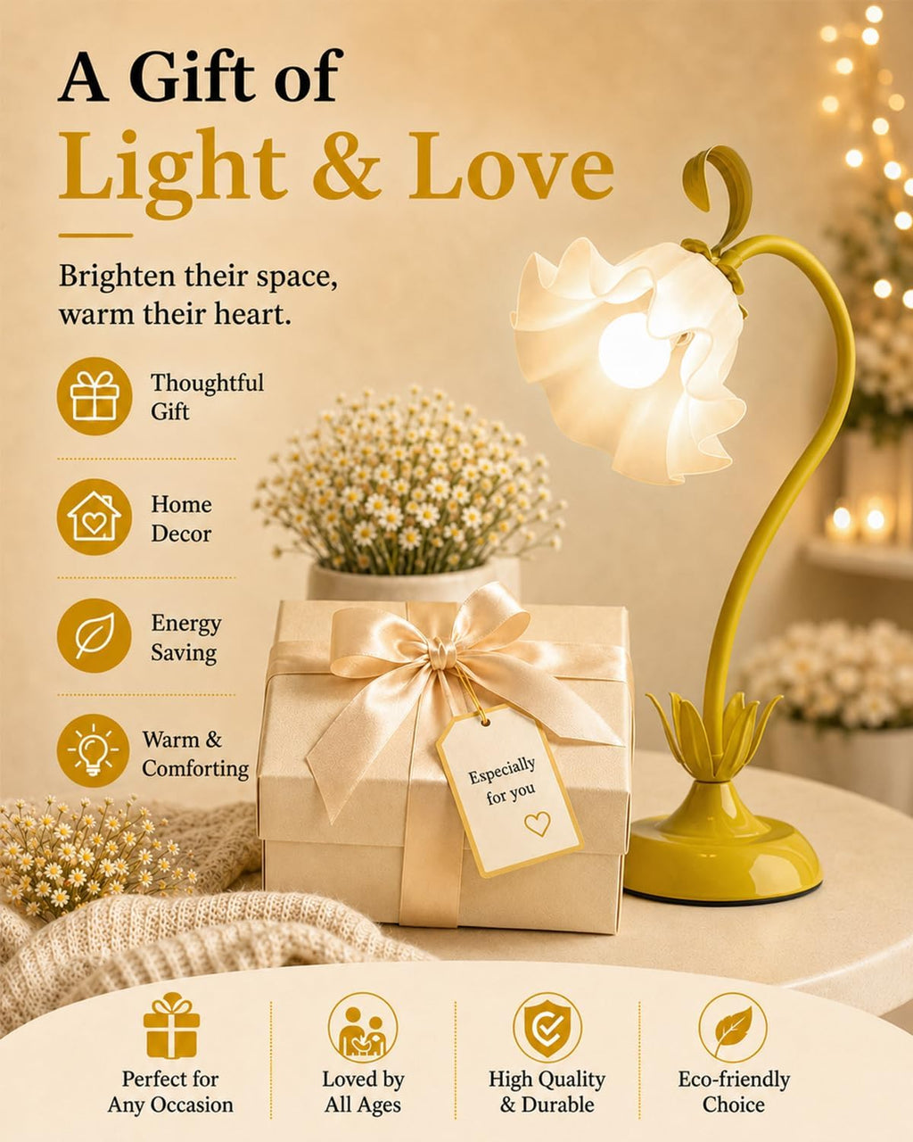 WERFOP Flower Table Lamp Cute Desk Lamp for Bedroom Home Decor (Yellow)