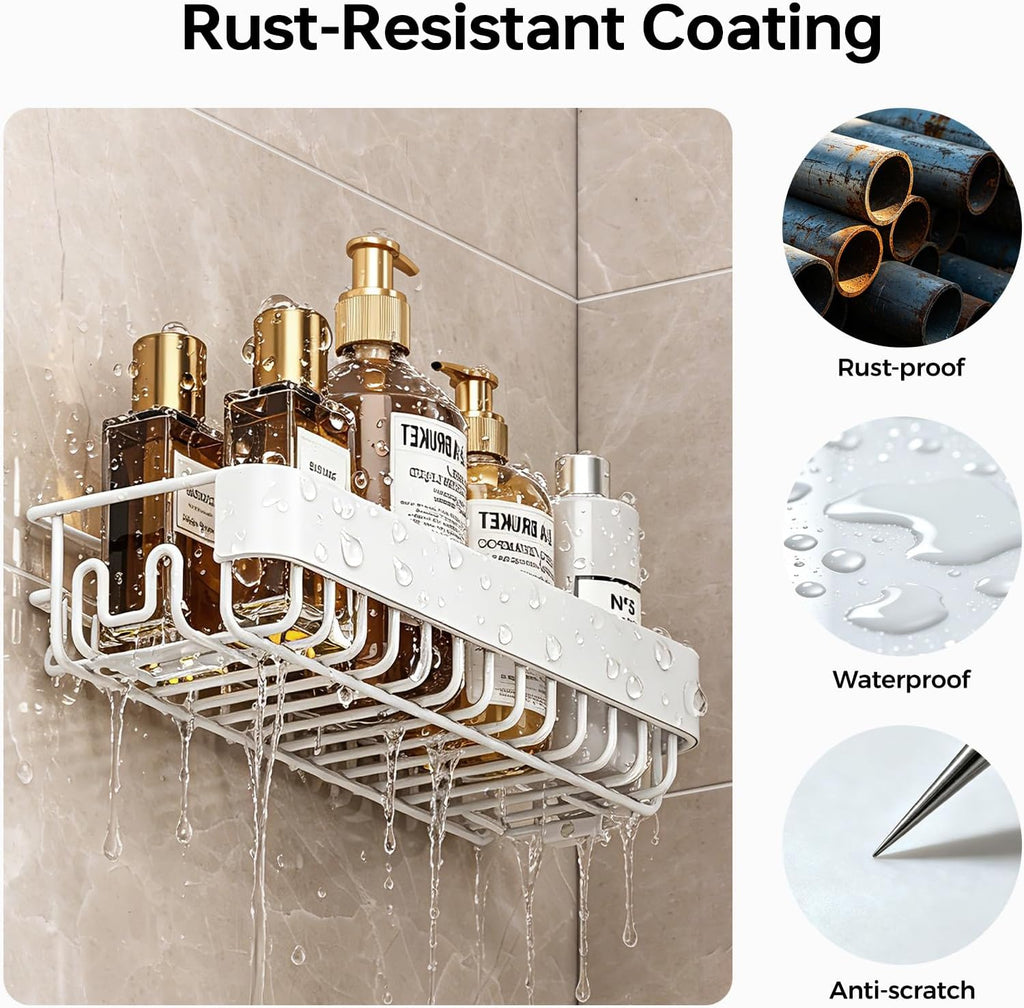 KINGRACK Shower Caddy Adhesive 4-Piece Rust-Resistant Shower Shelves, No-Drill Bathroom Shower Organizer with Large Capacity for Bathroom, Kitchen, and Laundry,White