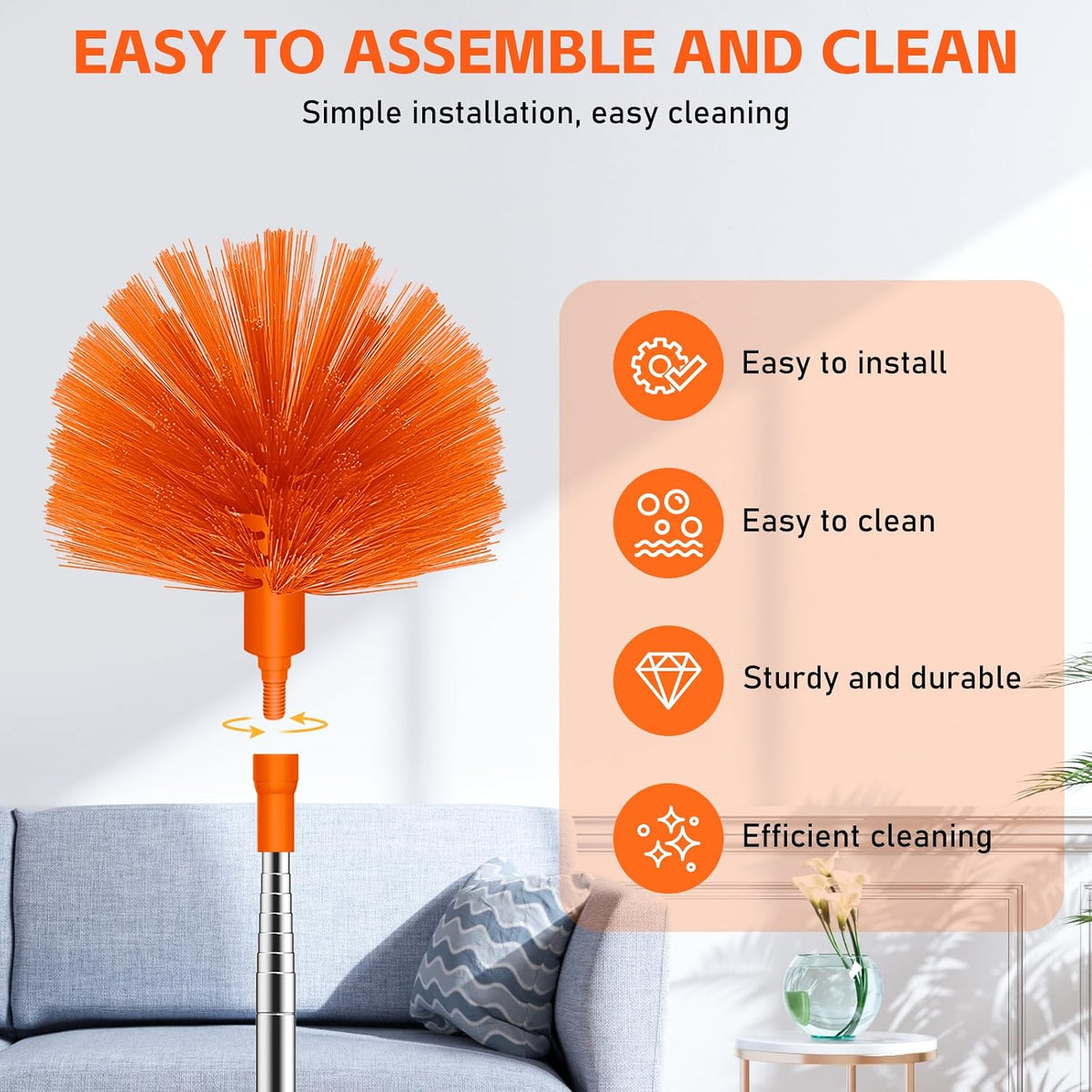 SetSail Cobweb Duster with Extension Pole, for Cobweb Cleaning, Orange