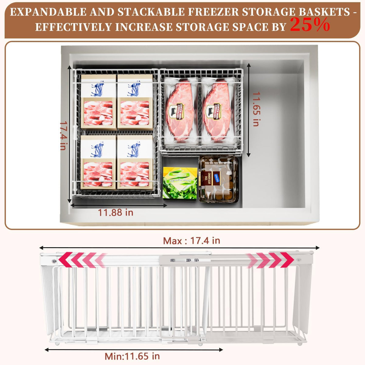 Large Freezer Organizer Bins for 10 to 20 Cu.Ft,3 Pack , Leak-Proof Bottom