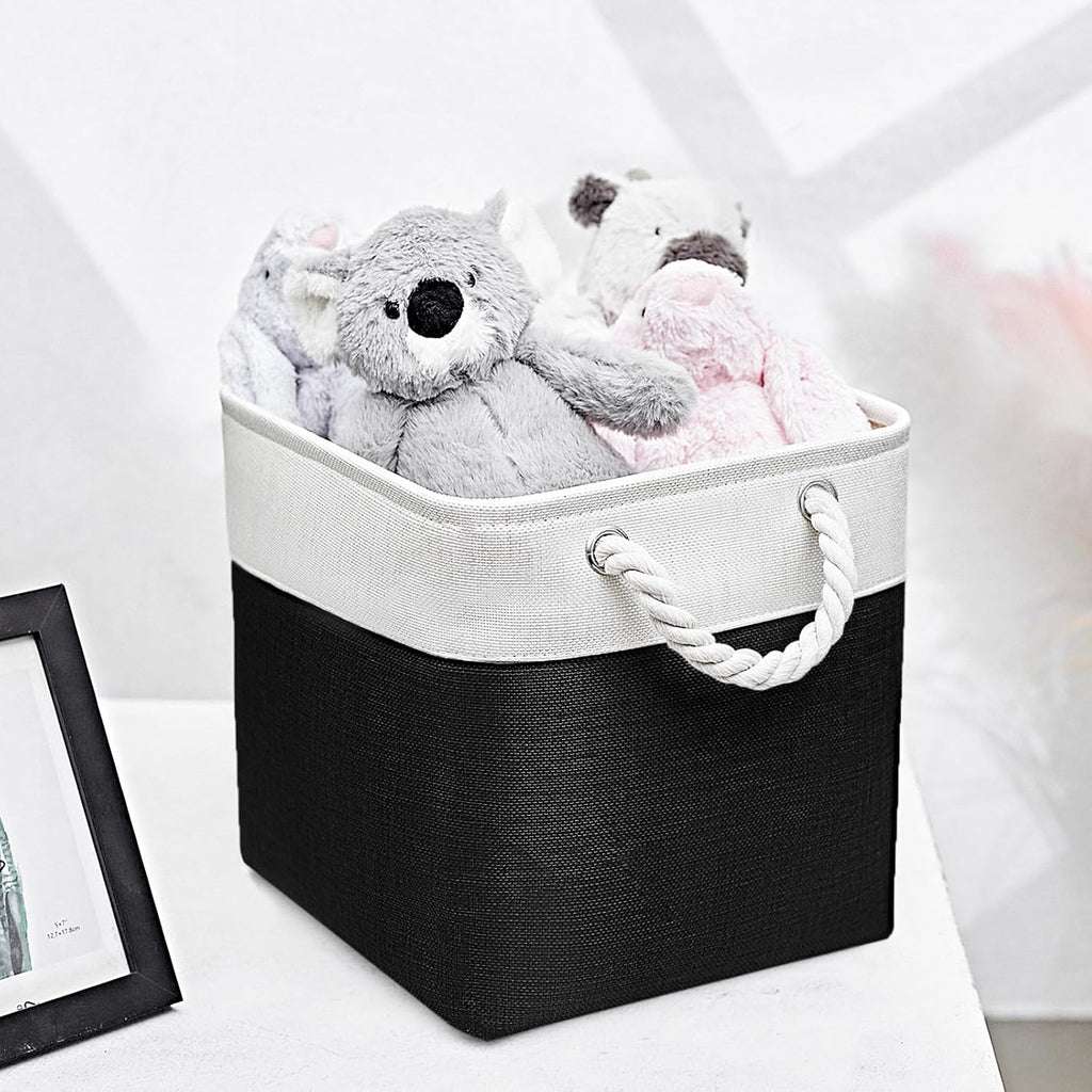 11x11 Inch Cube Storage Bins, 6 Pack Fabric Storage Cubes for Shelves, Cube Organizer Bins with Handles, Cloth Cubby Storage Bins for Home(White/black)