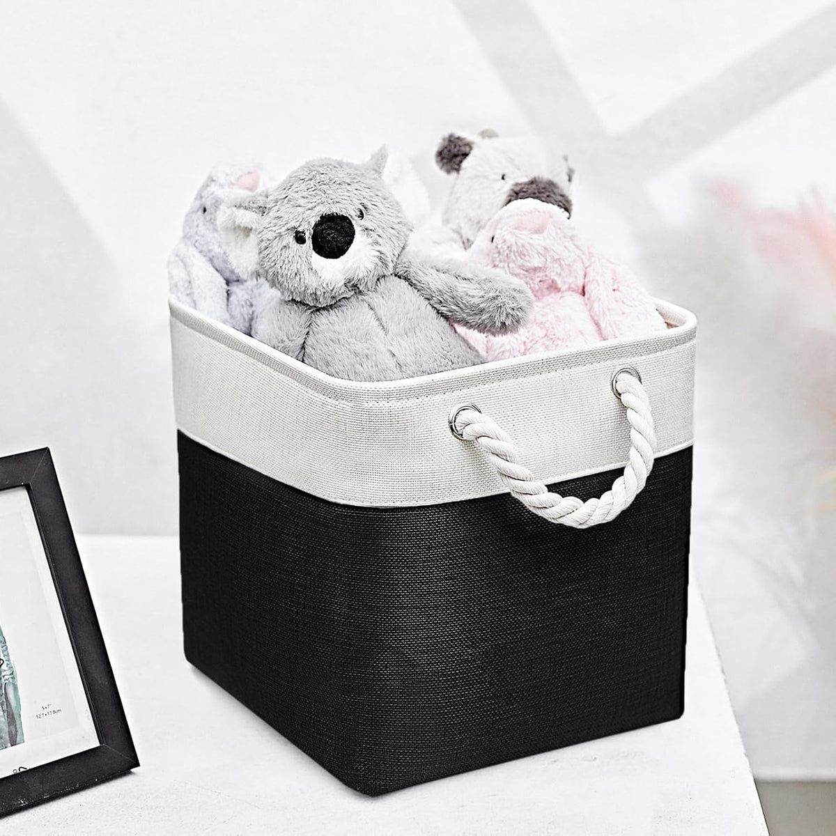11x11 Inch Cube Storage Bins, 6 Pack Fabric Storage Cubes for Shelves, Cube Organizer Bins with Handles, Cloth Cubby Storage Bins for Home(White/black)