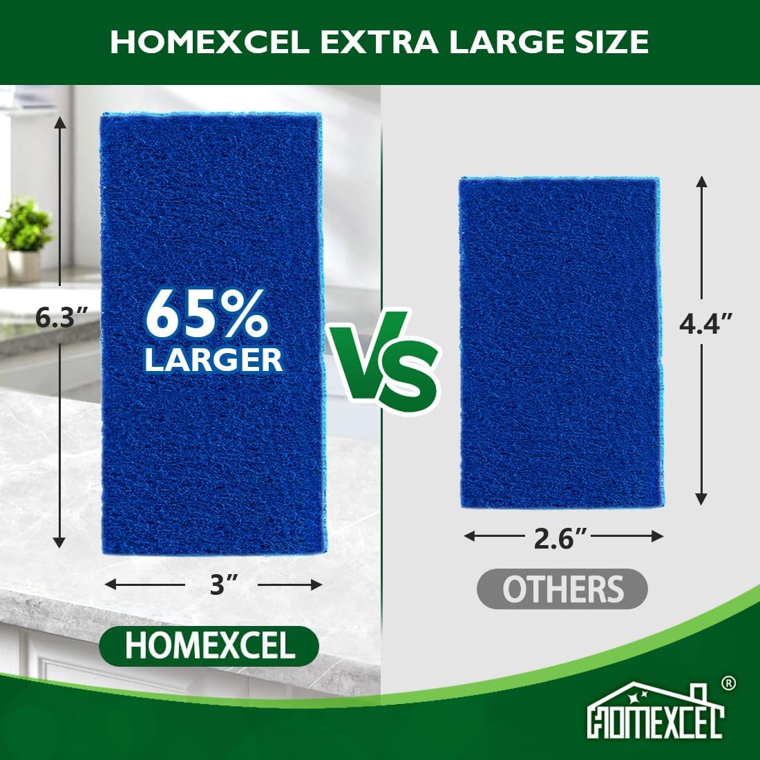 HOMEXCEL Extra Large Sponges Kitchen 6PK, Non-Scratch Sponge for Cleaning