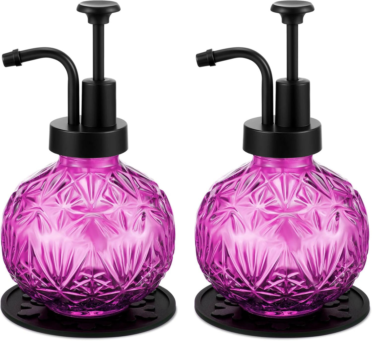 Tioncy Purple 2 Pcs Glass Soap Dispenser 8oz / 240ml with Silicone Coasters